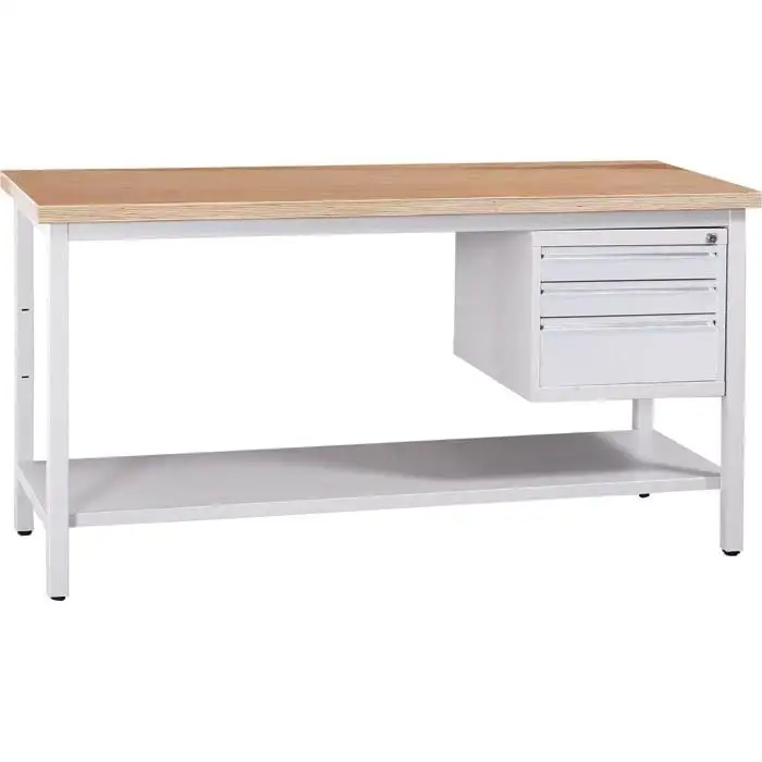 Werkbank CRICKET mit 3 Schubladen und Ablageboden | HxBxT 84x120x60cm | Traglast 150kg | Grau-Buche