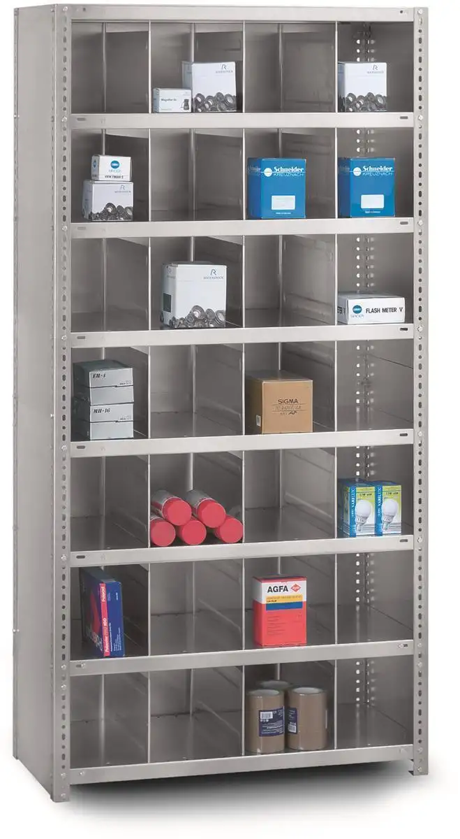 Kleinteileregale Schraubsystem MAGNUS Made in Germany | Grundregal | HxBxT 200x100x50cm | 7 Ebenen | mit 28 Fächern | Fachlast 200kg | Verzinkt