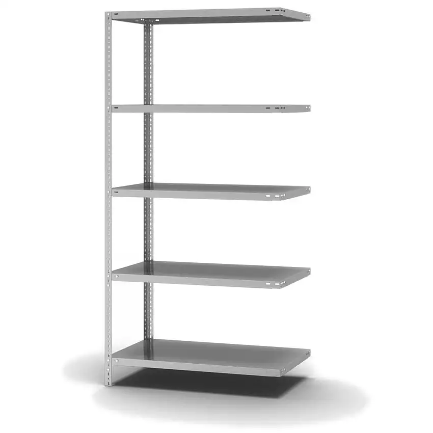 Edelstahl Fachbodenregal Schraubsystem MAGNUS Made in Germany | Anbauregal | HxBxT 200x100x50cm | 5 Ebenen | Fachlast 200kg | Edelstahl