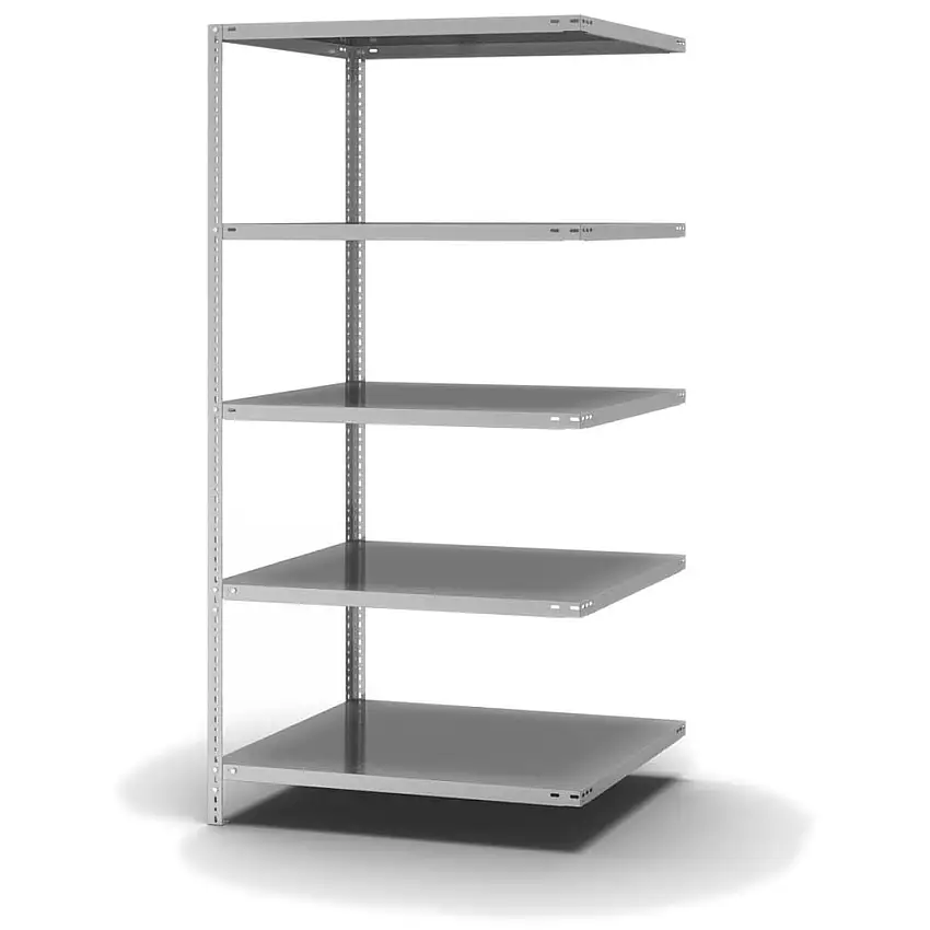 Edelstahl Fachbodenregal Schraubsystem MAGNUS Made in Germany | Anbauregal | HxBxT 200x100x80cm | 5 Ebenen | Fachlast 200kg | Edelstahl