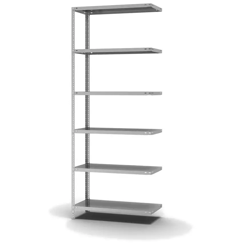 Edelstahl Fachbodenregal Schraubsystem MAGNUS Made in Germany | Anbauregal | HxBxT 250x100x40cm | 6 Ebenen | Fachlast 200kg | Edelstahl