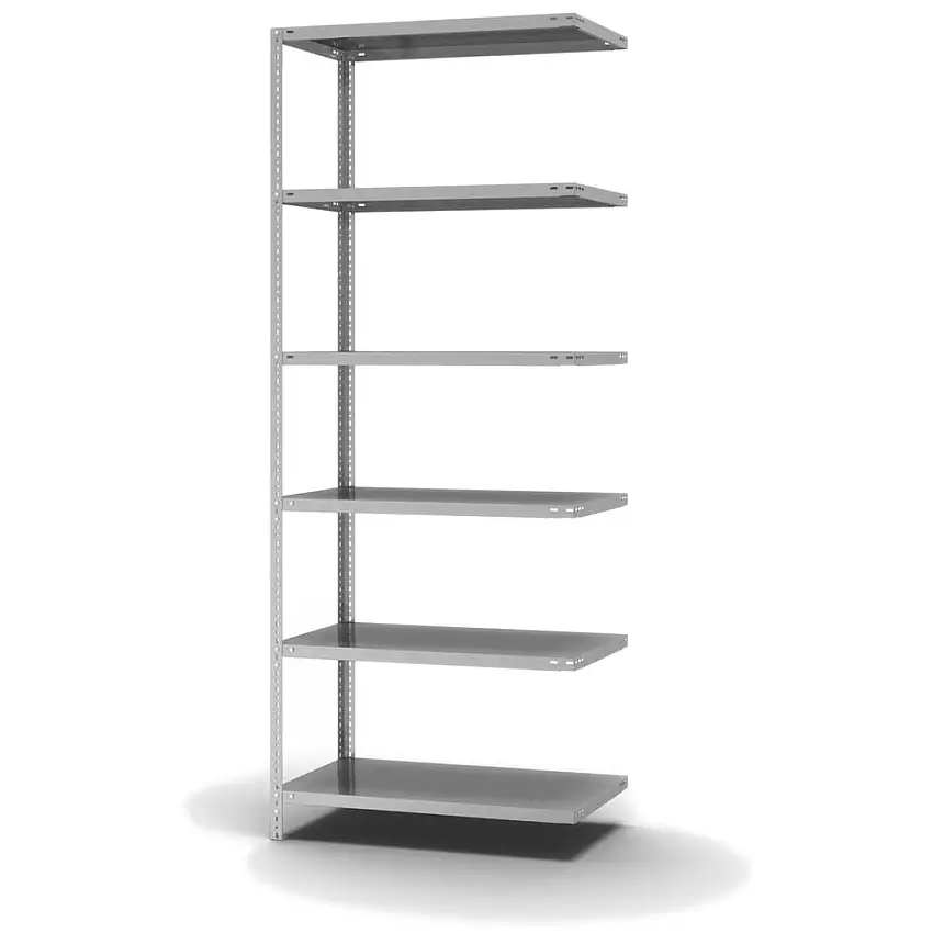 Edelstahl Fachbodenregal Schraubsystem MAGNUS Made in Germany | Anbauregal | HxBxT 250x100x50cm | 6 Ebenen | Fachlast 200kg | Edelstahl