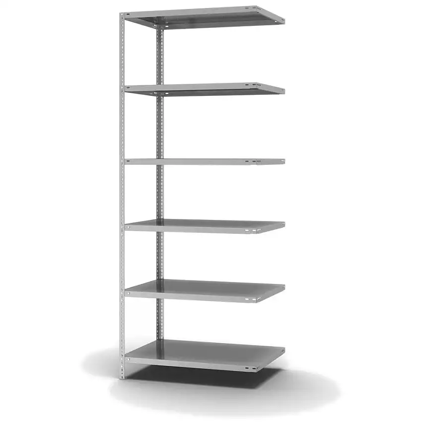 Edelstahl Fachbodenregal Schraubsystem MAGNUS Made in Germany | Anbauregal | HxBxT 250x100x60cm | 6 Ebenen | Fachlast 200kg | Edelstahl