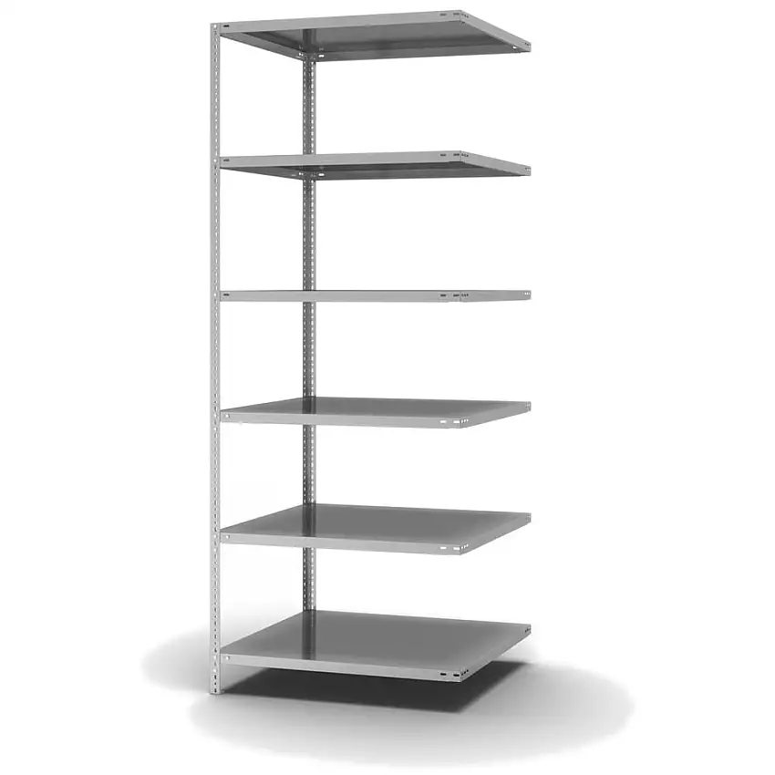 Edelstahl Fachbodenregal Schraubsystem MAGNUS Made in Germany | Anbauregal | HxBxT 250x100x80cm | 6 Ebenen | Fachlast 200kg | Edelstahl