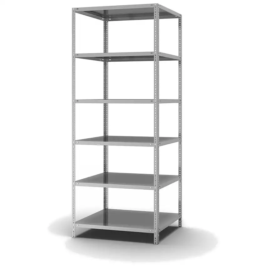 Edelstahl Fachbodenregal Schraubsystem MAGNUS Made in Germany | Grundregal | HxBxT 250x100x80cm | 6 Ebenen | Fachlast 200kg | Edelstahl
